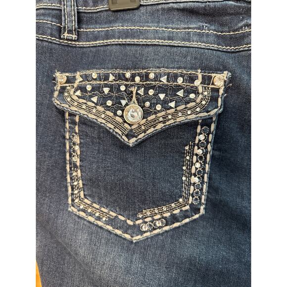 Earl Mid-Rise Straight Leg  Gem Embellished Jeans Size 10 in Blue - Picture 6 of 7